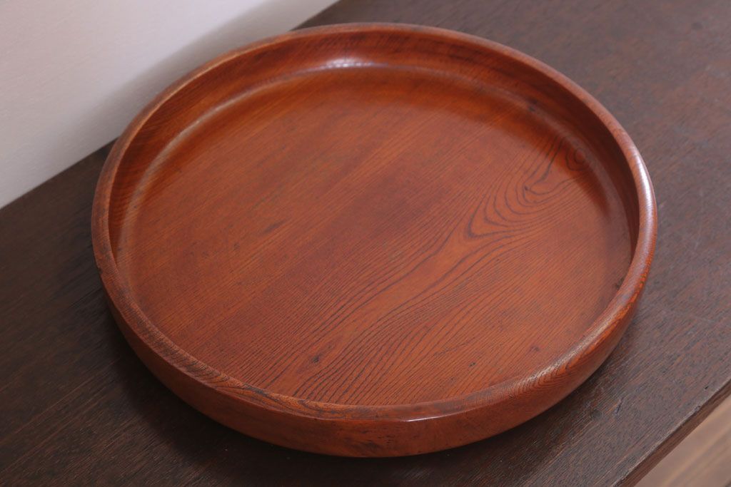 アンティーク雑貨　和製アンティーク　古い木製丸盆(2)