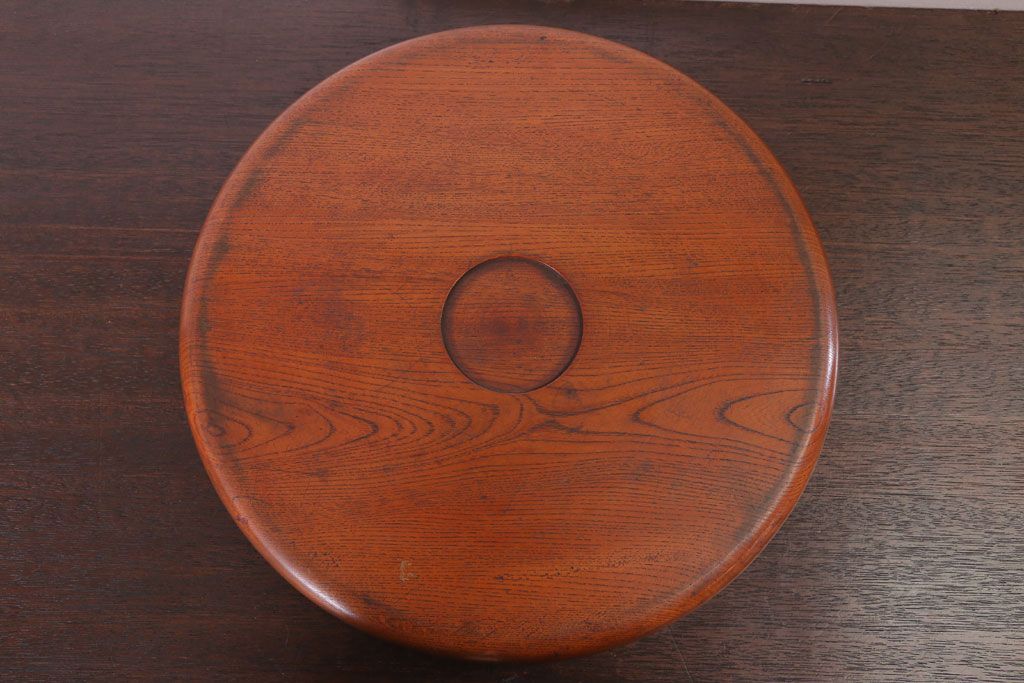 アンティーク雑貨　和製アンティーク　古い木製丸盆(2)