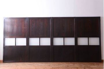 古民具・骨董　明治〜大正期　すりガラス帯の引き戸4枚セット(ガラス帯戸)