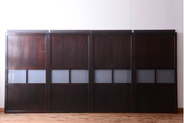 古民具・骨董　明治〜大正期　すりガラス帯の引き戸4枚セット(ガラス帯戸)