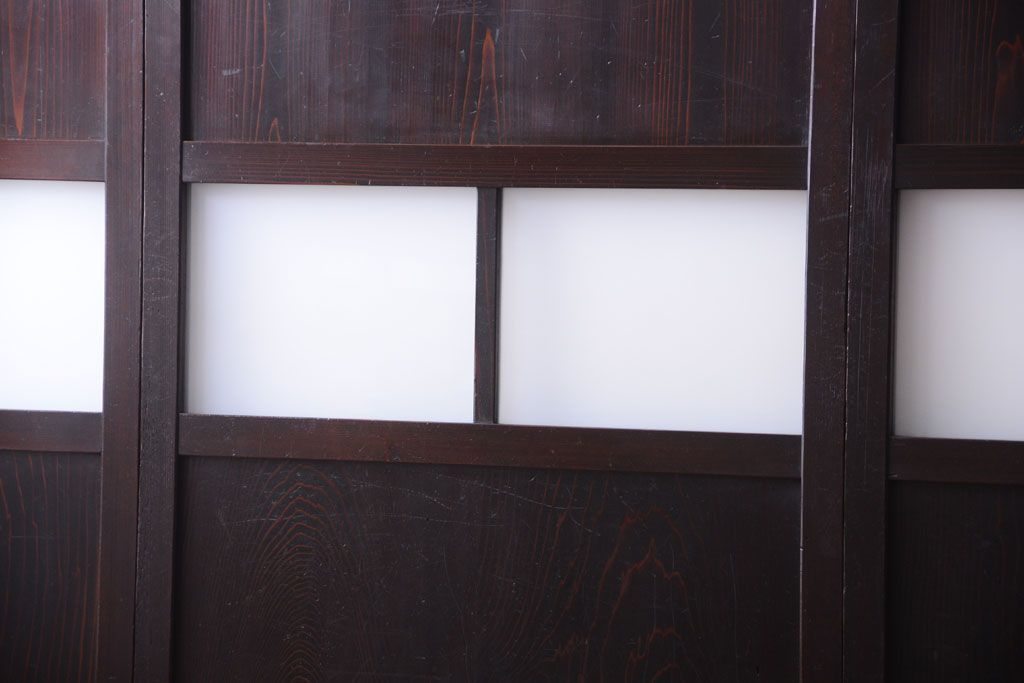 古民具・骨董　明治〜大正期　すりガラス帯の引き戸4枚セット(ガラス帯戸)