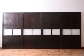 古民具・骨董　明治〜大正期　すりガラス帯の引き戸4枚セット(ガラス帯戸)