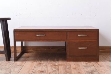 レトロ家具　昭和レトロ　古い木製のシンプルなアンティーク文机(片袖机)