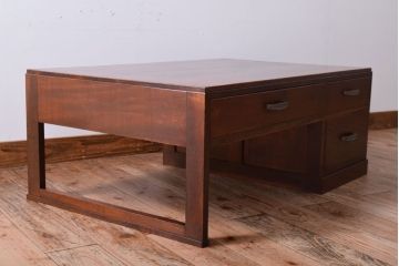 レトロ家具　昭和レトロ　古い木製のシンプルなアンティーク文机(片袖机)