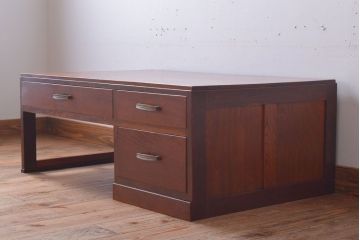 レトロ家具　昭和レトロ　古い木製のシンプルなアンティーク文机(片袖机)