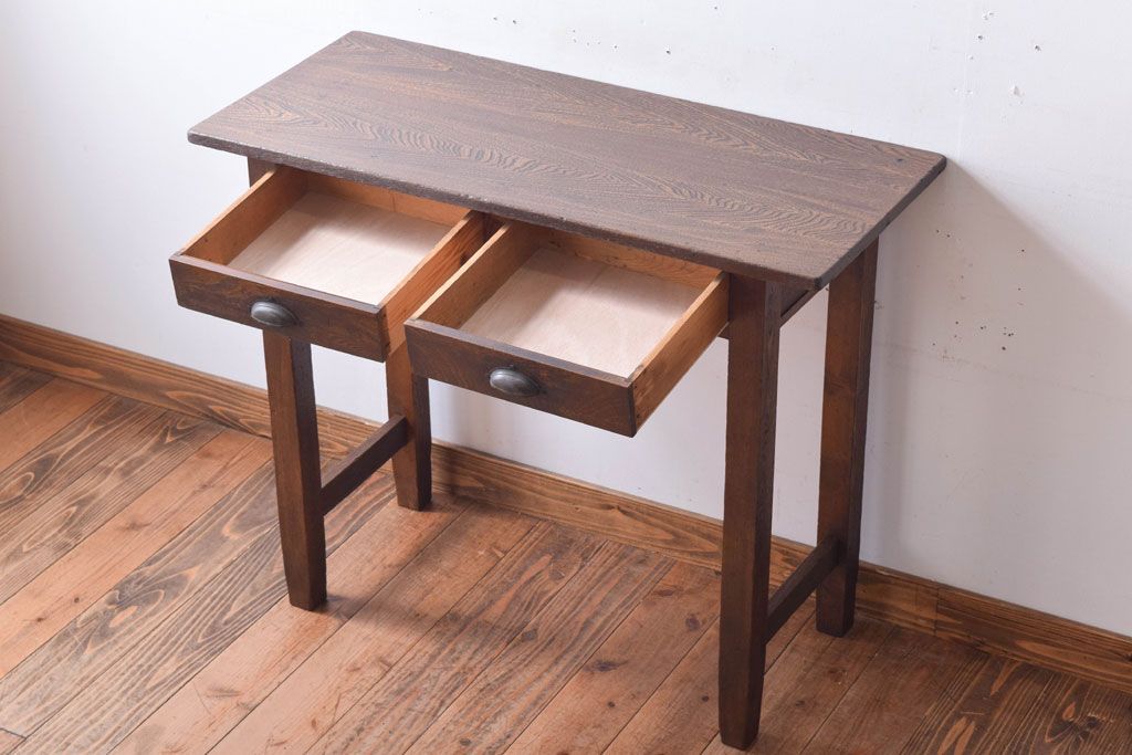 レトロ家具　昭和レトロ　古い木のシンプルな薄型平机(コンソールテーブル)