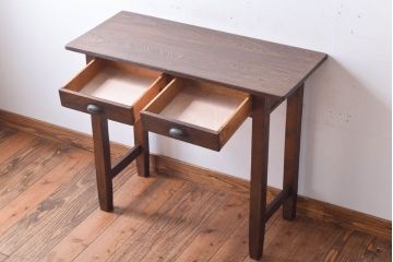 レトロ家具　昭和レトロ　古い木のシンプルな薄型平机(コンソールテーブル)