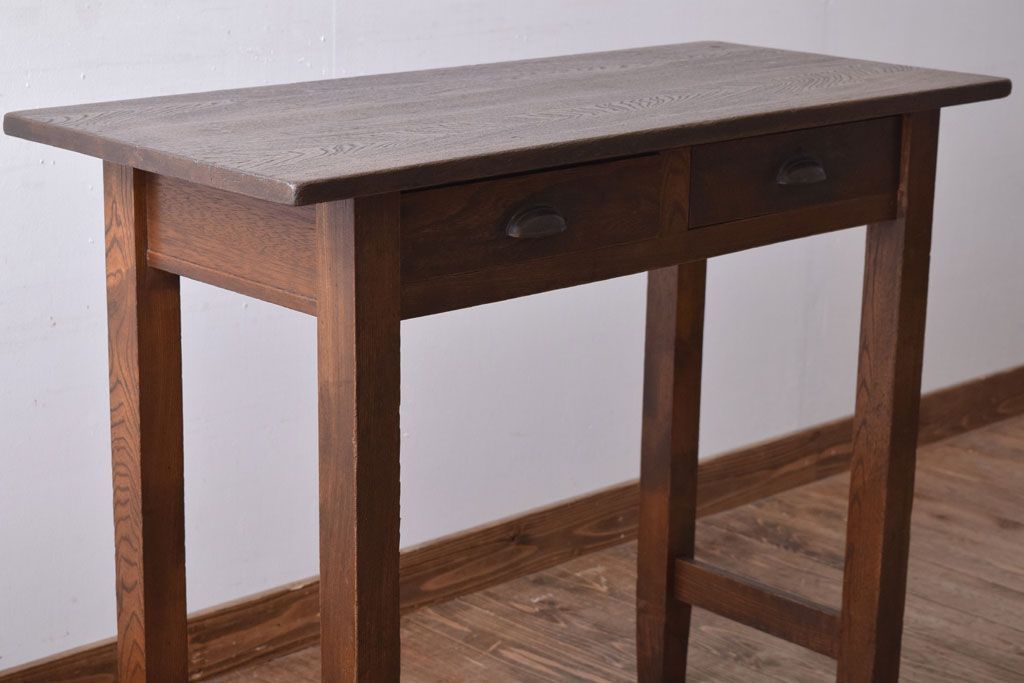 レトロ家具　昭和レトロ　古い木のシンプルな薄型平机(コンソールテーブル)