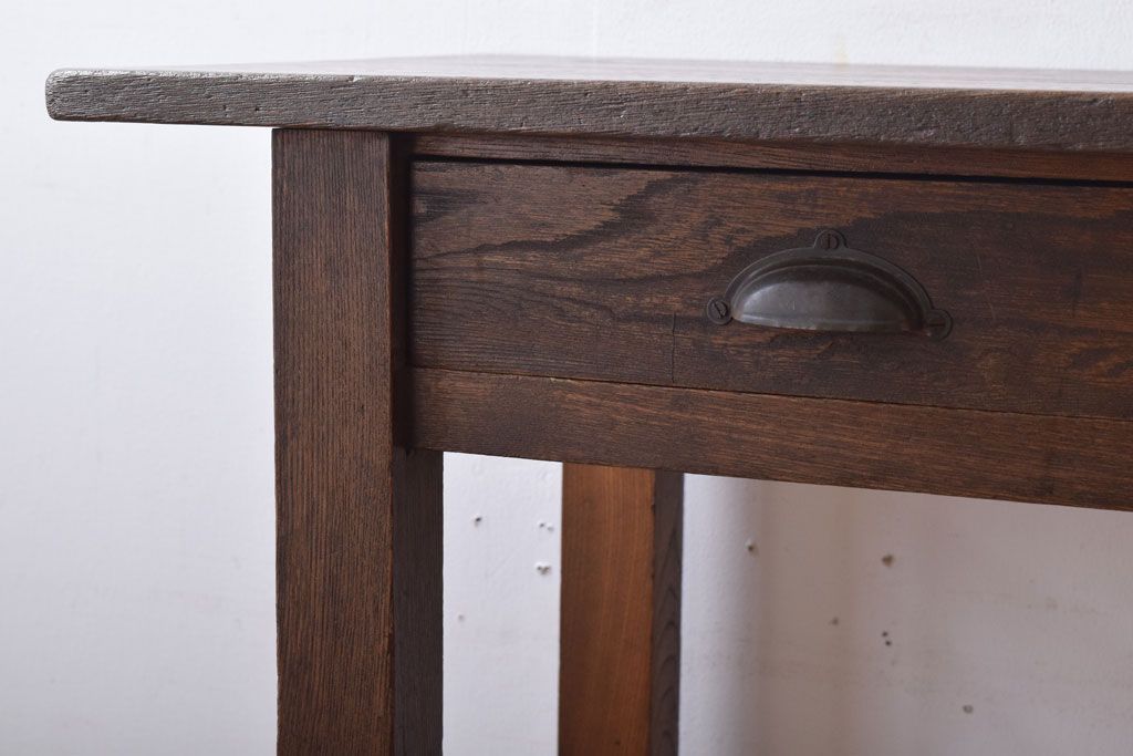 レトロ家具　昭和レトロ　古い木のシンプルな薄型平机(コンソールテーブル)