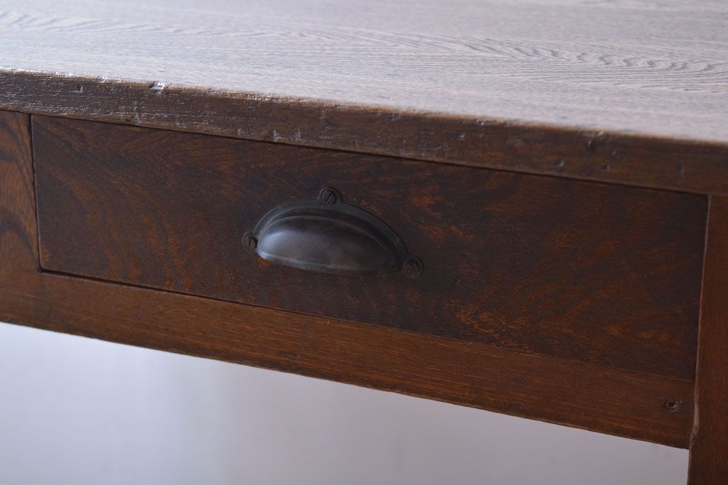 レトロ家具　昭和レトロ　古い木のシンプルな薄型平机(コンソールテーブル)