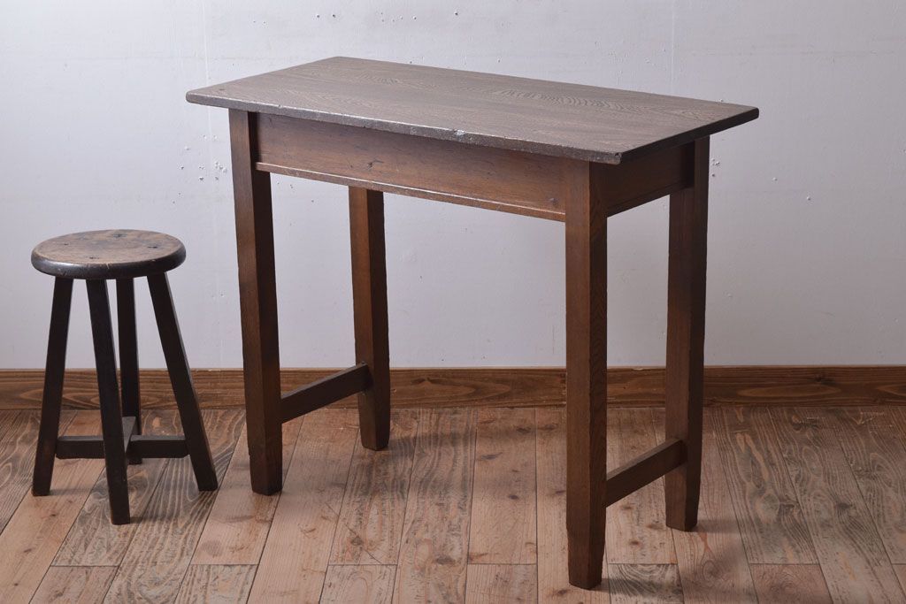 レトロ家具　昭和レトロ　古い木のシンプルな薄型平机(コンソールテーブル)