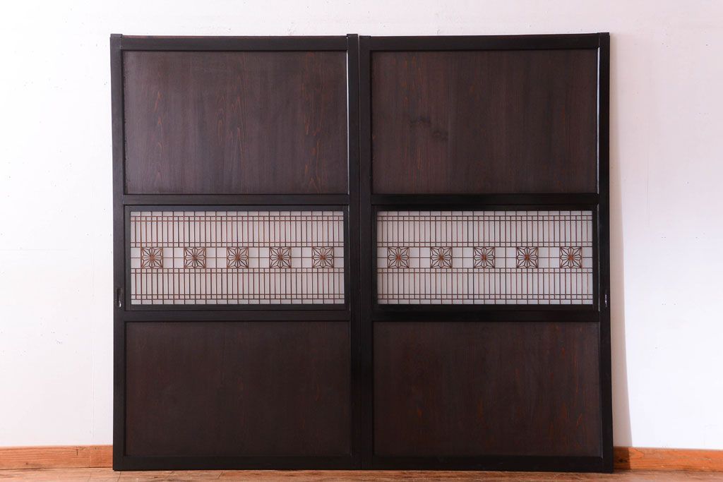 古民具・骨董　和製アンティークの上品な組子帯戸2枚セット