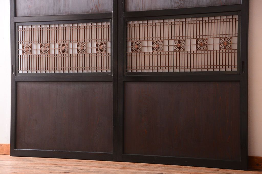 古民具・骨董　和製アンティークの上品な組子帯戸2枚セット