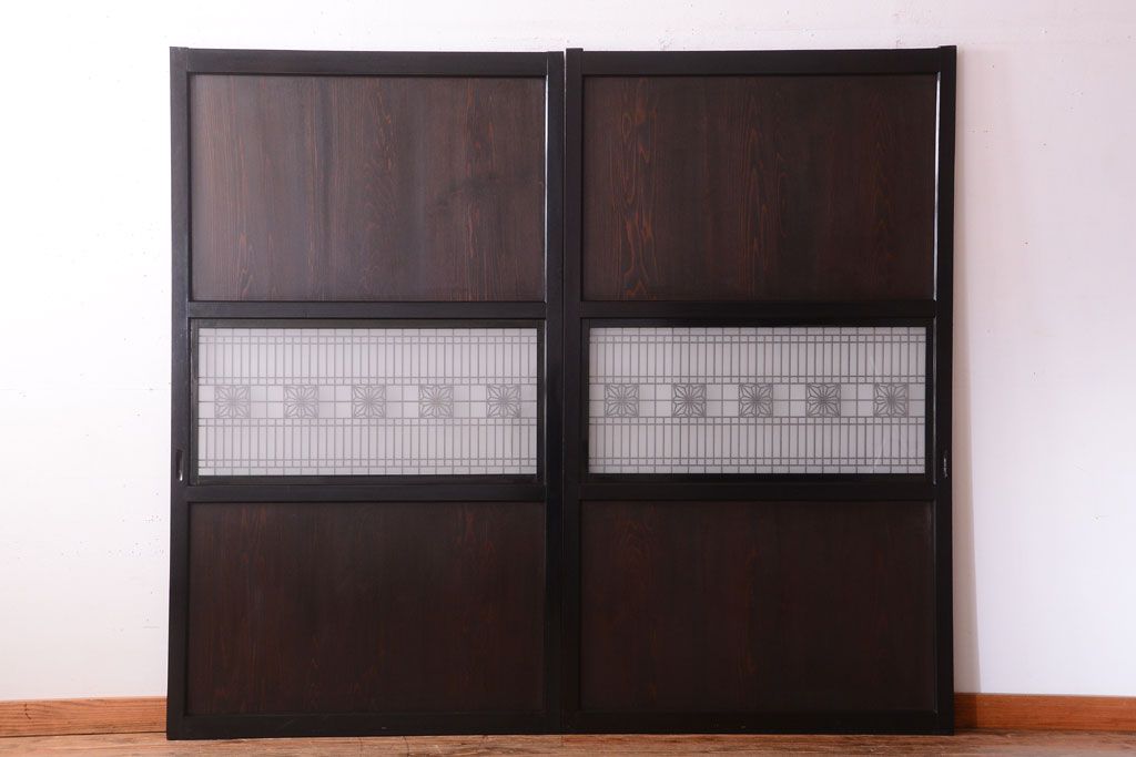 古民具・骨董　和製アンティークの上品な組子帯戸2枚セット