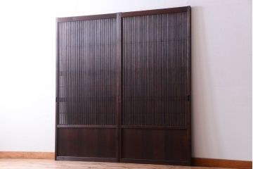 古民具・骨董　裏障子付き!上質なアンティーク格子戸2枚セット(2)