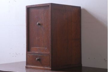 アンティーク雑貨　古民具・骨董　明治〜大正期　引き出し付き!慳貪扉の小物収納箱