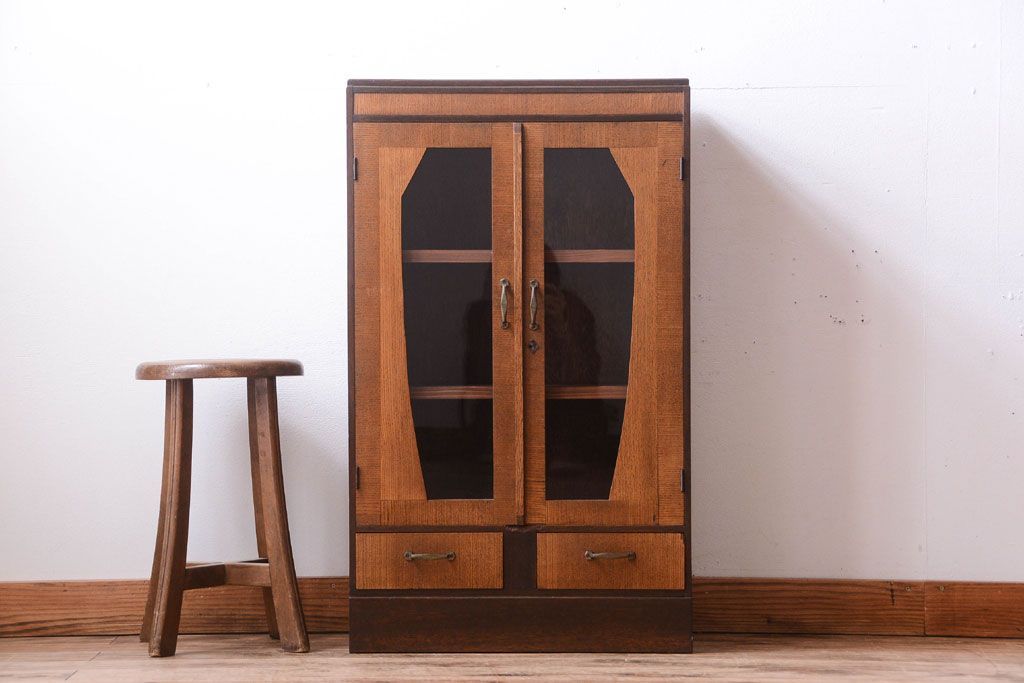 レトロ家具　昭和レトロ　古い木製のアンティーク本箱(ブックケース)