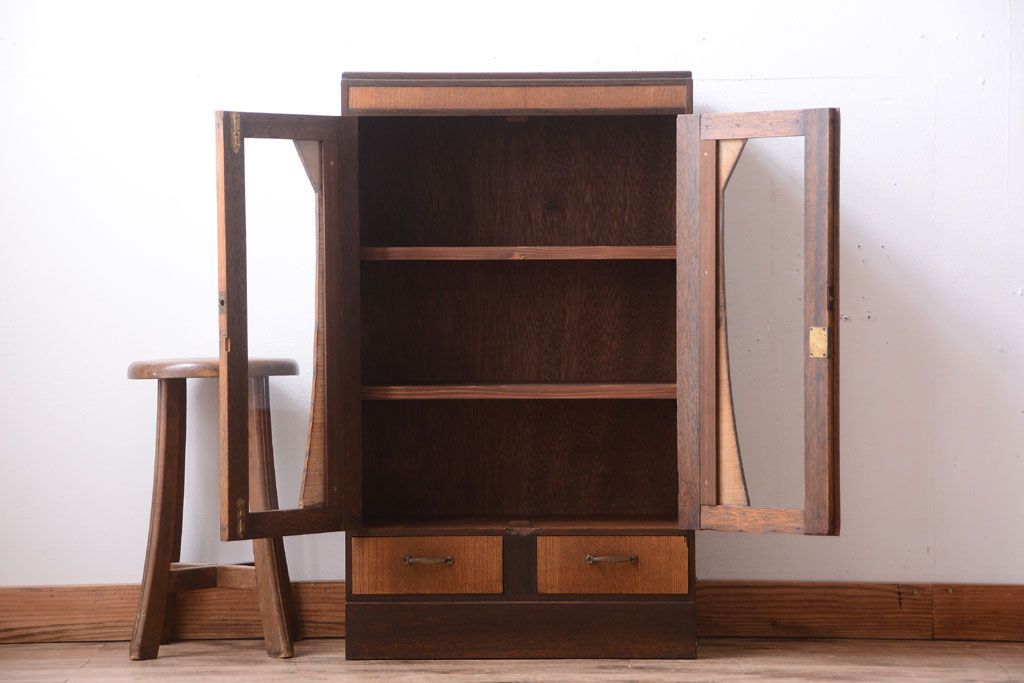 レトロ家具　昭和レトロ　古い木製のアンティーク本箱(ブックケース)