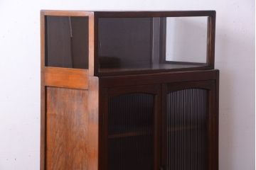 レトロ家具　和製アンティーク　モールガラス入り!大ぶりなレトロ本箱(ブックケース)(2)