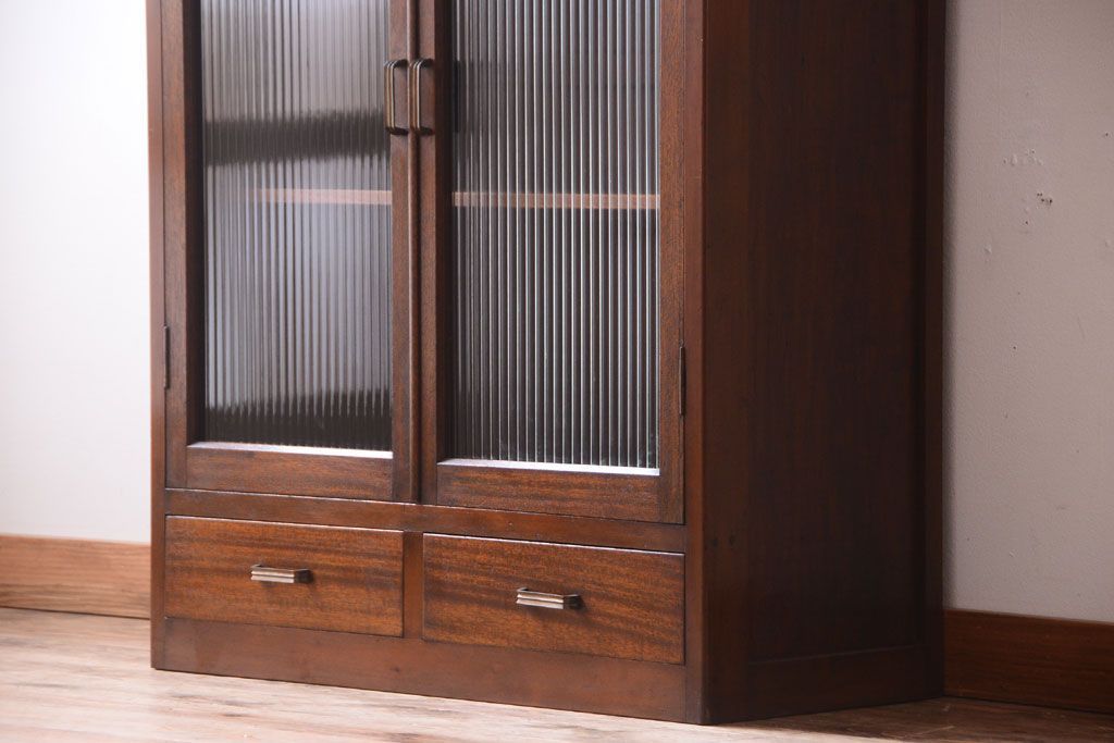 レトロ家具　和製アンティーク　モールガラス入り!大ぶりなレトロ本箱(ブックケース)(2)