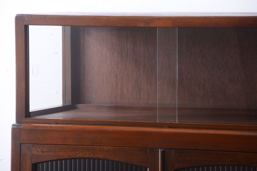 レトロ家具　和製アンティーク　モールガラス入り!大ぶりなレトロ本箱(ブックケース)(2)