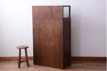 レトロ家具　和製アンティーク　モールガラス入り!大ぶりなレトロ本箱(ブックケース)(2)