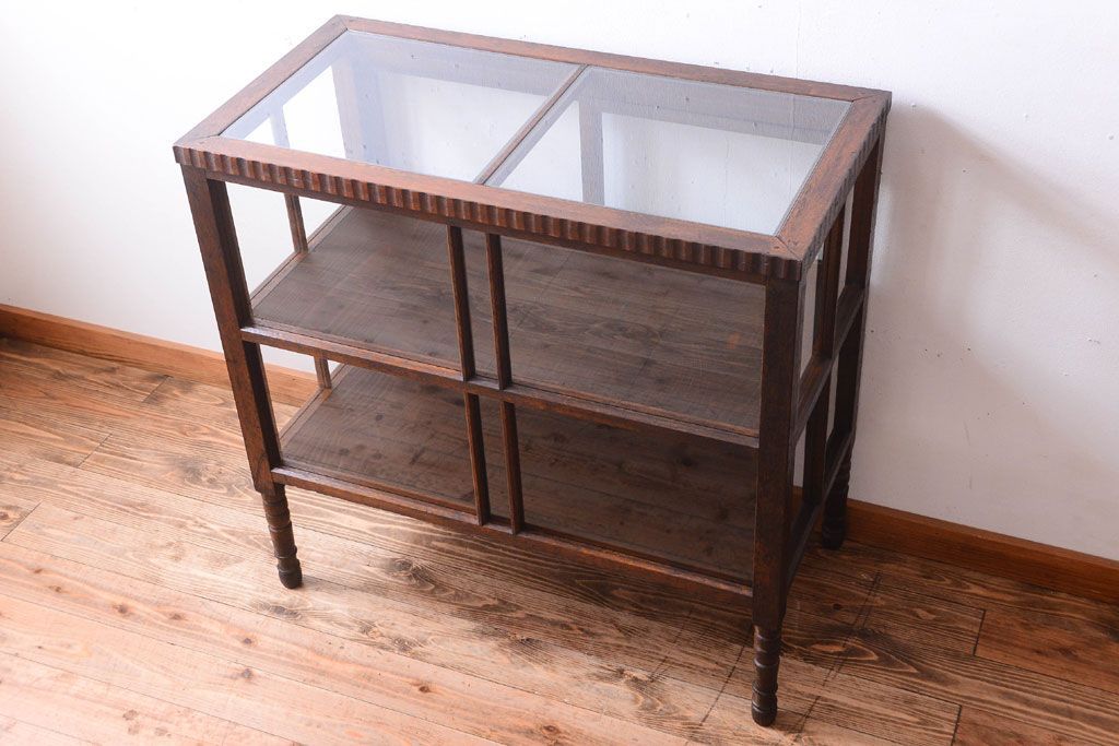 アンティーク家具　大正ロマン　古いタバコ屋のモダンな脚付きアンティークガラスケース