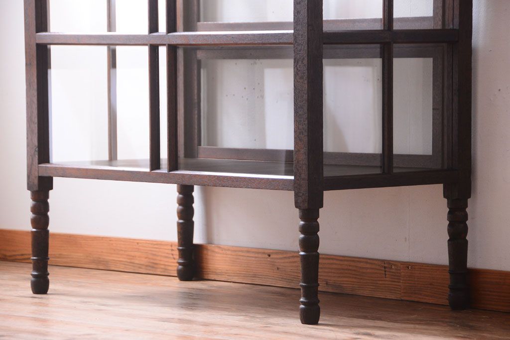 アンティーク家具　大正ロマン　古いタバコ屋のモダンな脚付きアンティークガラスケース