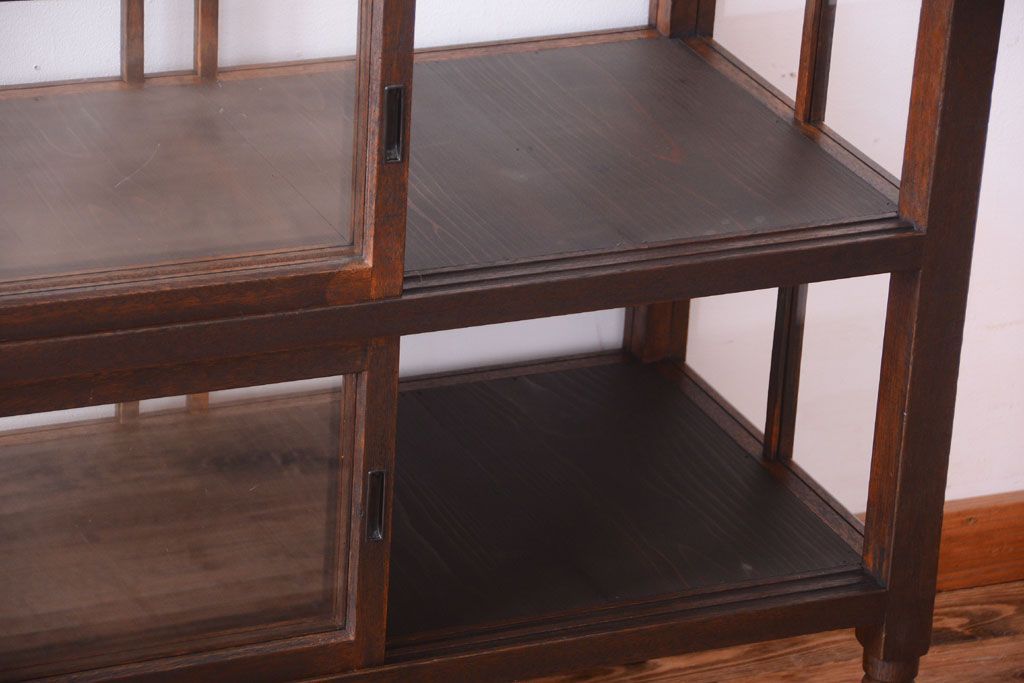 アンティーク家具　大正ロマン　古いタバコ屋のモダンな脚付きアンティークガラスケース