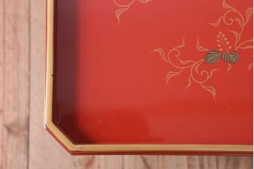 アンティーク雑貨　和製アンティーク 昭和十四年　輪島塗　桐蒔絵朱塗木膳4客セット(1)