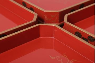 アンティーク雑貨　和製アンティーク 昭和十四年　輪島塗　桐蒔絵朱塗木膳4客セット(1)