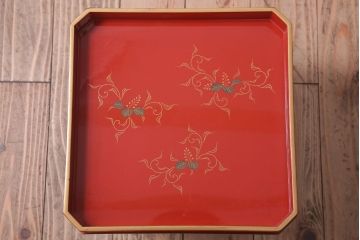 アンティーク雑貨　和製アンティーク 昭和十四年　輪島塗　桐蒔絵朱塗木膳4客セット(1)