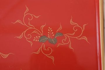 アンティーク雑貨　和製アンティーク 昭和十四年　輪島塗　桐蒔絵朱塗木膳4客セット(1)