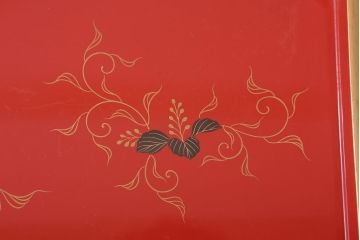 和製アンティーク 昭和十四年　輪島塗　桐蒔絵朱塗木膳4客セット(2)