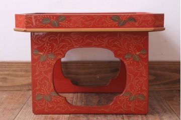 和製アンティーク 昭和十四年　輪島塗　桐蒔絵朱塗木膳4客セット(2)