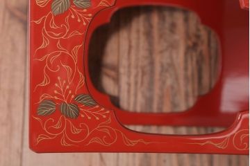 和製アンティーク 昭和十四年　輪島塗　桐蒔絵朱塗木膳4客セット(2)