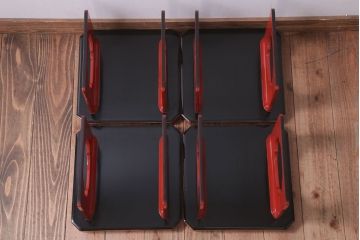 和製アンティーク 昭和十四年　輪島塗　桐蒔絵朱塗木膳4客セット(2)