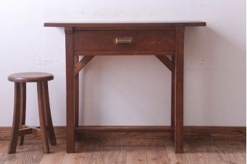 レトロ家具　昭和レトロ　古い木のシンプルな薄型サイドテーブル(平机・コンソールテーブル)