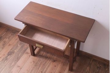 レトロ家具　昭和レトロ　古い木のシンプルな薄型サイドテーブル(平机・コンソールテーブル)