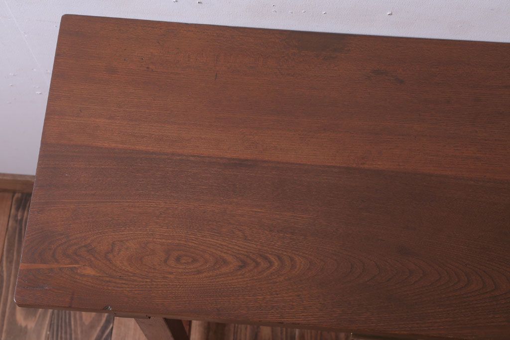 レトロ家具　昭和レトロ　古い木のシンプルな薄型サイドテーブル(平机・コンソールテーブル)