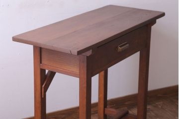 レトロ家具　昭和レトロ　古い木のシンプルな薄型サイドテーブル(平机・コンソールテーブル)