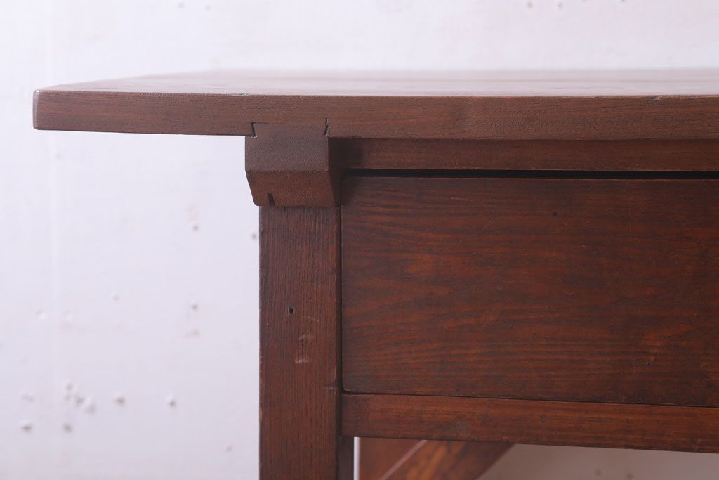 レトロ家具　昭和レトロ　古い木のシンプルな薄型サイドテーブル(平机・コンソールテーブル)