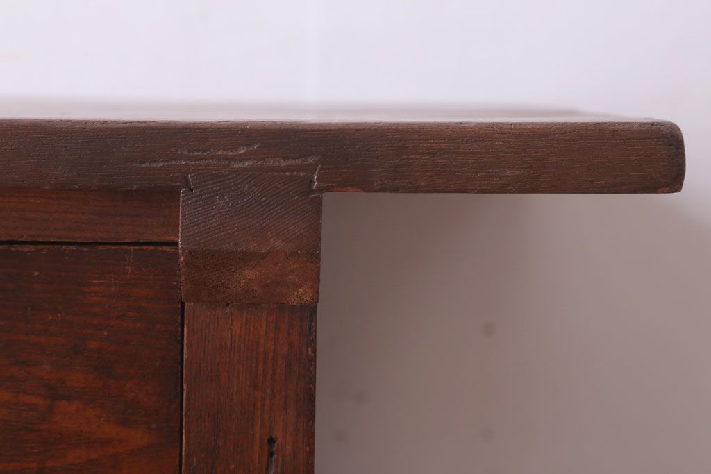 レトロ家具　昭和レトロ　古い木のシンプルな薄型サイドテーブル(平机・コンソールテーブル)