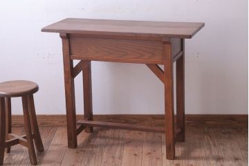 レトロ家具　昭和レトロ　古い木のシンプルな薄型サイドテーブル(平机・コンソールテーブル)