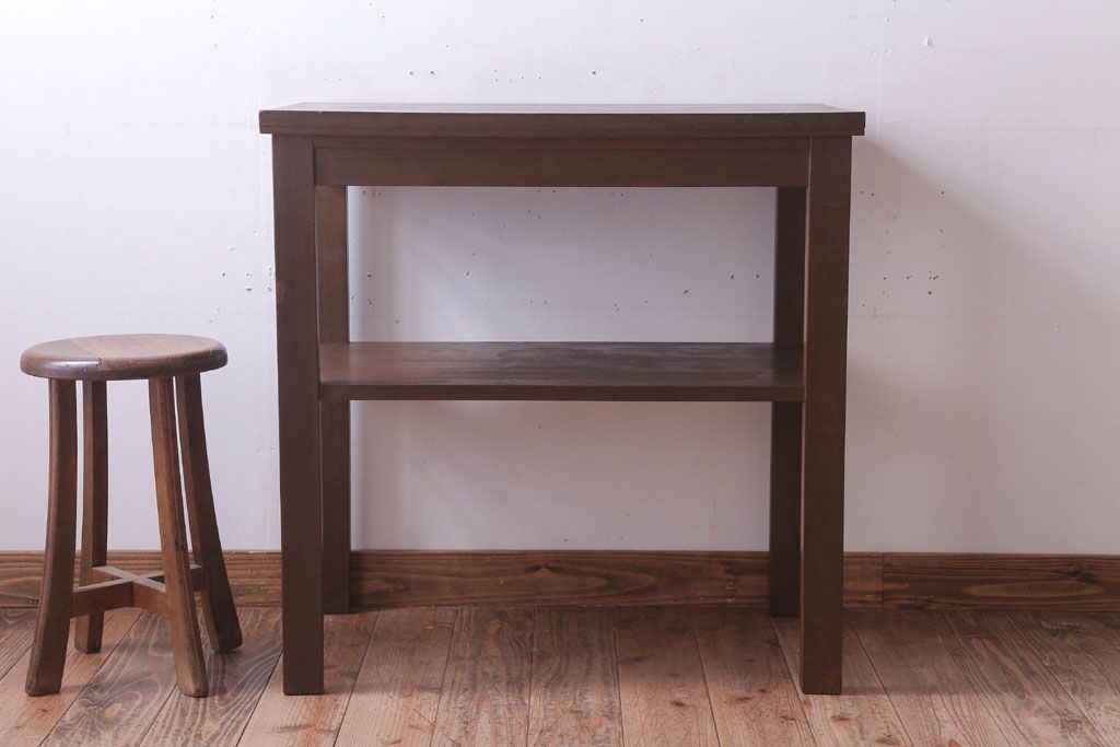 アンティーク家具　アンティーク　古いナラ材製のシンプルなサイドテーブル