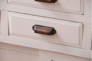 アンティーク家具　アンティークペイント　象嵌入り!結霜ガラス扉の古い食器棚(カップボード)