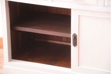 アンティーク家具　アンティークペイント　象嵌入り!結霜ガラス扉の古い食器棚(カップボード)