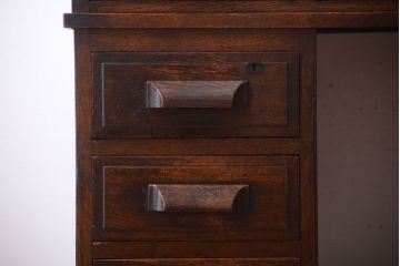 アンティーク家具　和製アンティーク　古いナラ材の重厚な両袖机(デスク)