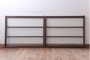 アンティーク　レトロな古い木味のダイヤガラス入り引き戸2枚セット(窓)