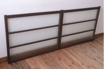 アンティーク　レトロな古い木味のダイヤガラス入り引き戸2枚セット(窓)